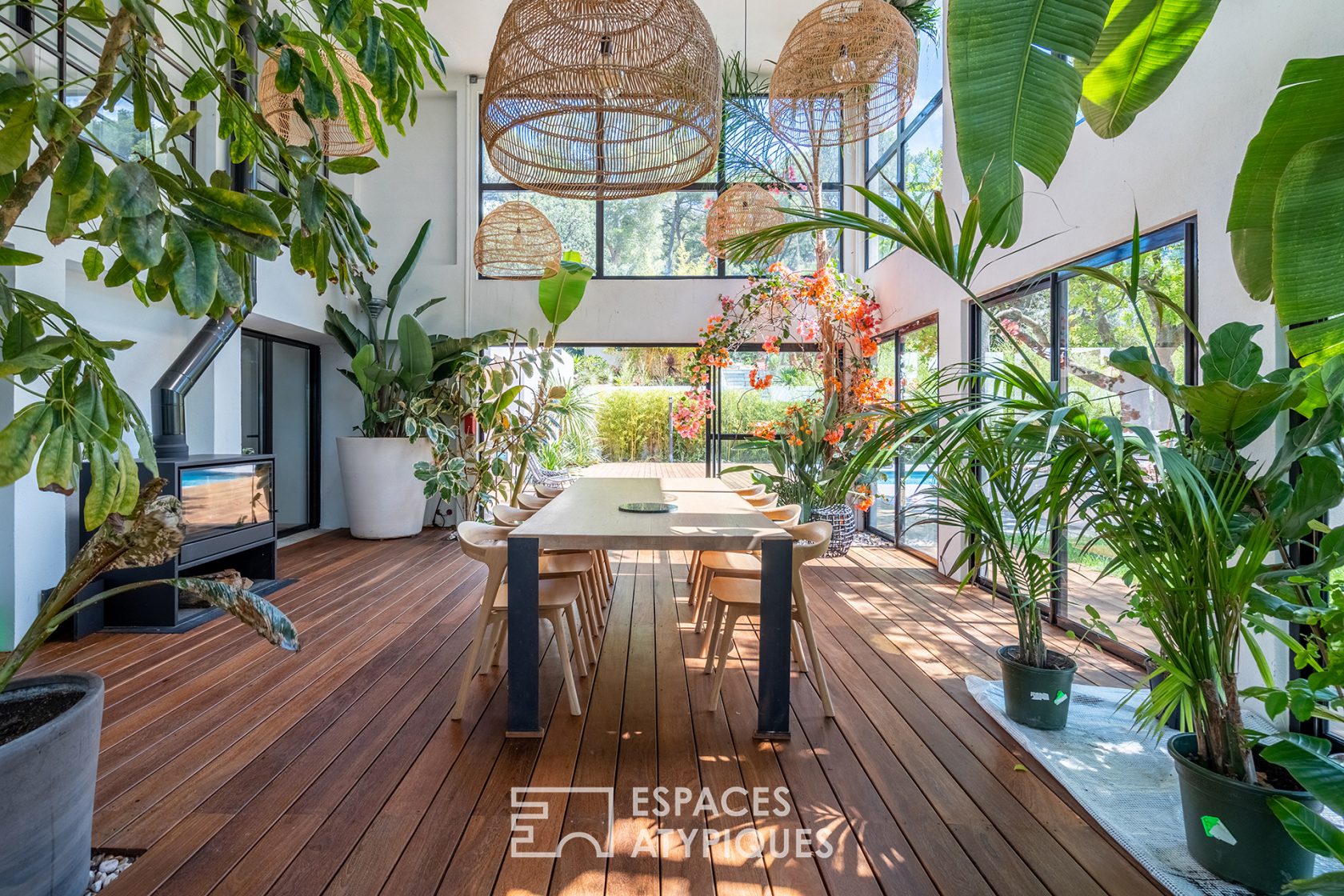 Maison californienne avec jardin exotique paysagé