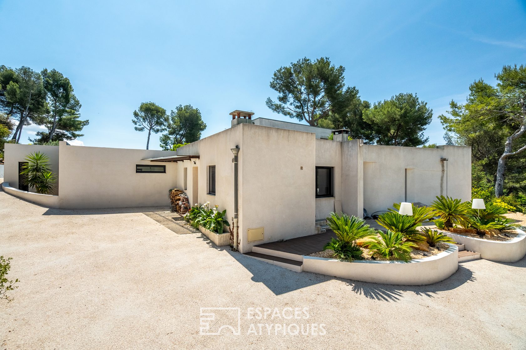 Maison californienne avec jardin exotique paysagé