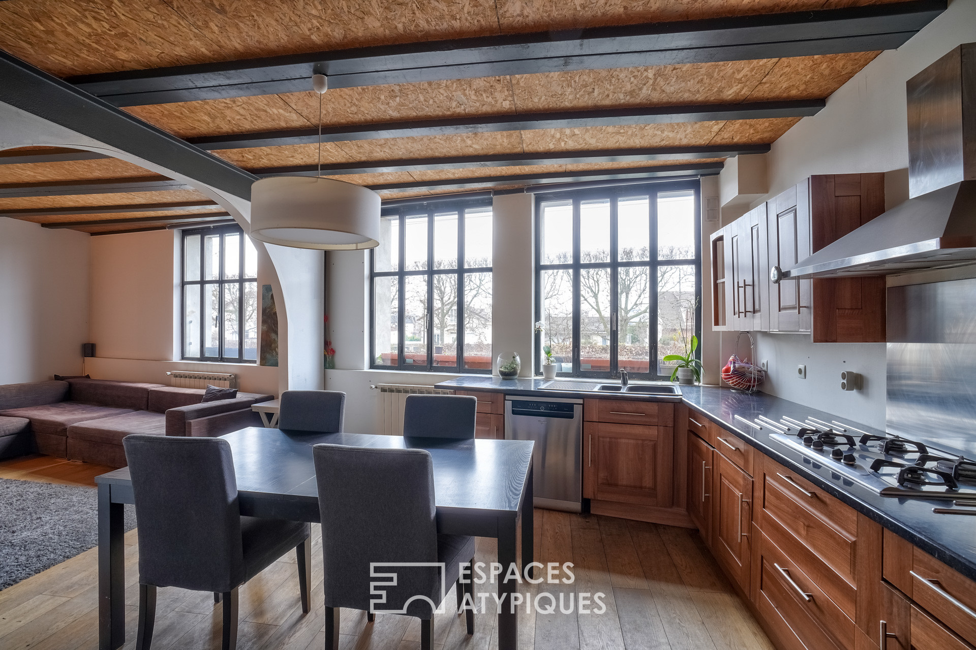 Loft office with brick wall