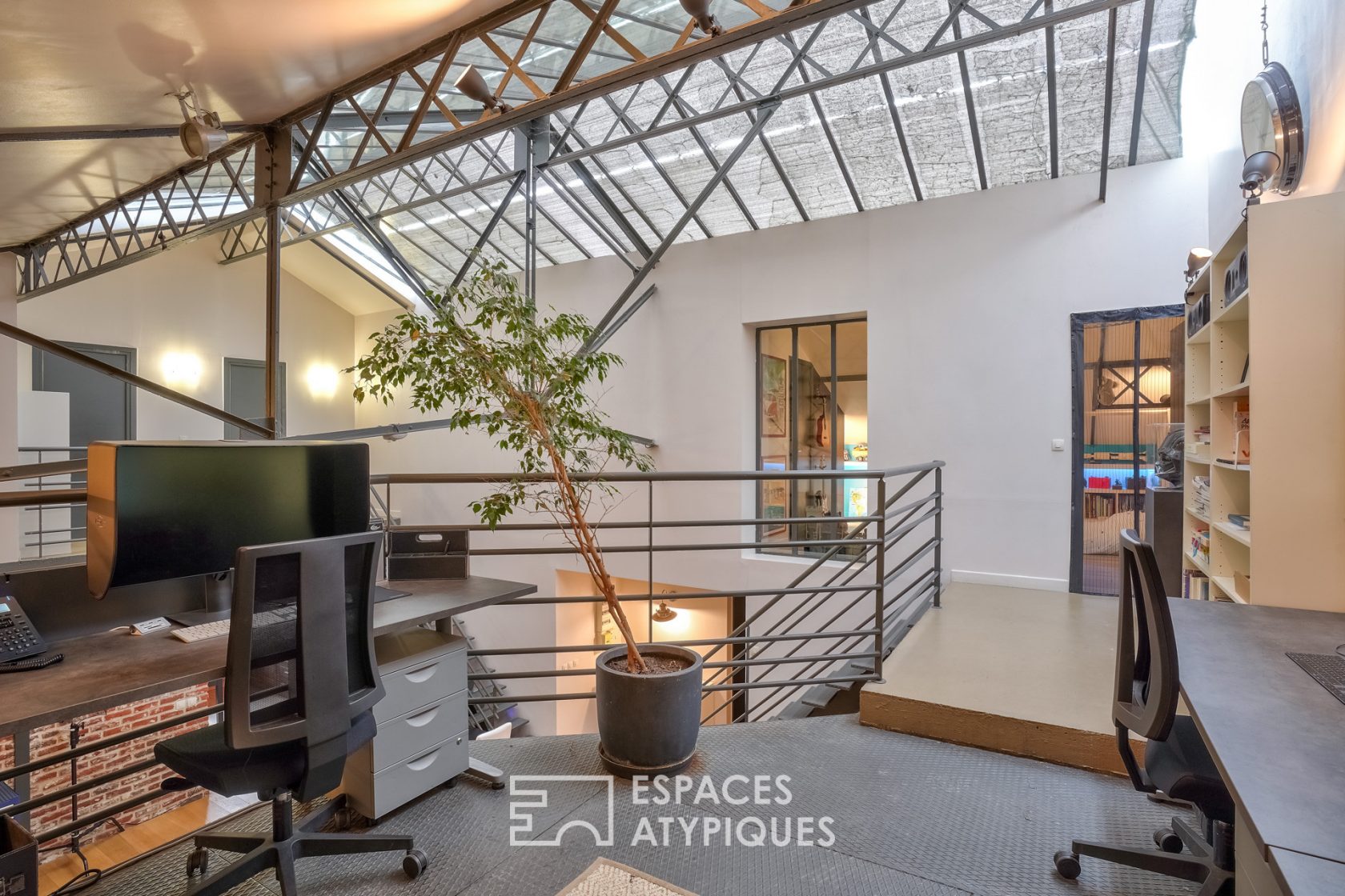 Loft office with brick wall