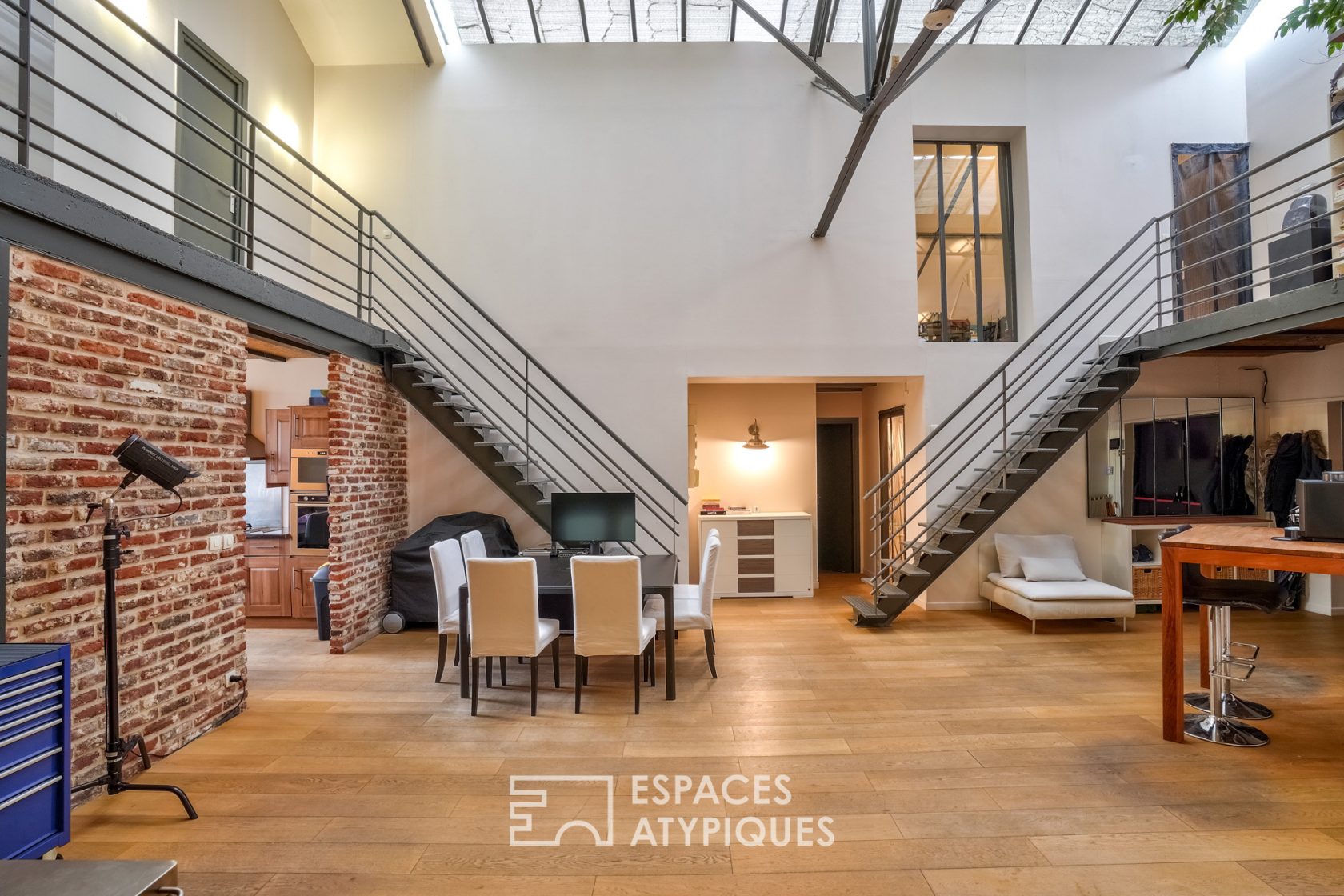 Loft office with brick wall