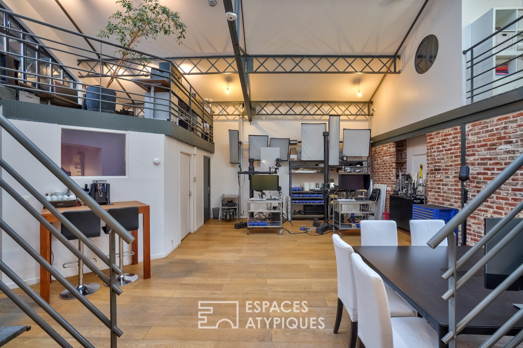 Loft office with brick wall