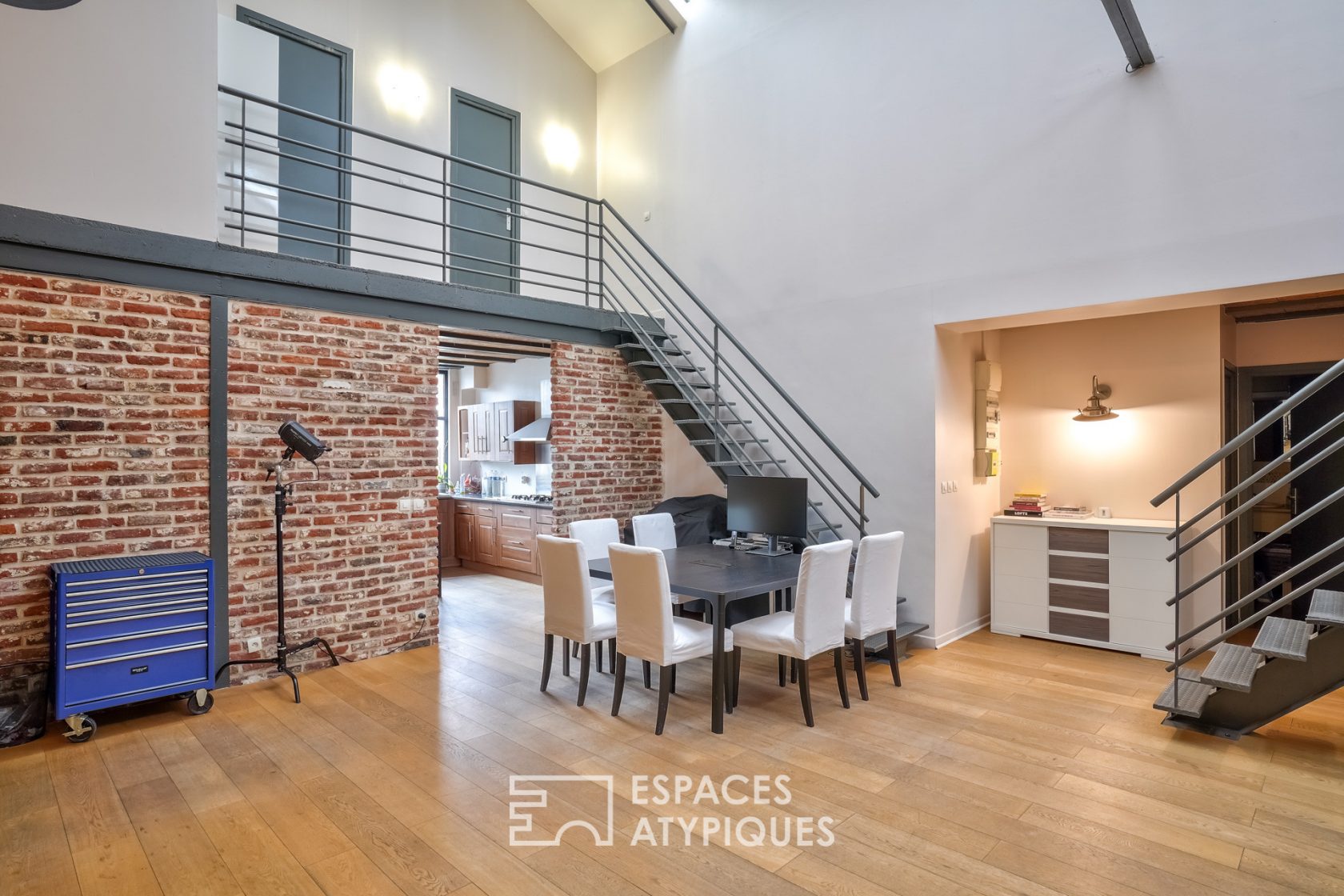 Loft office with brick wall