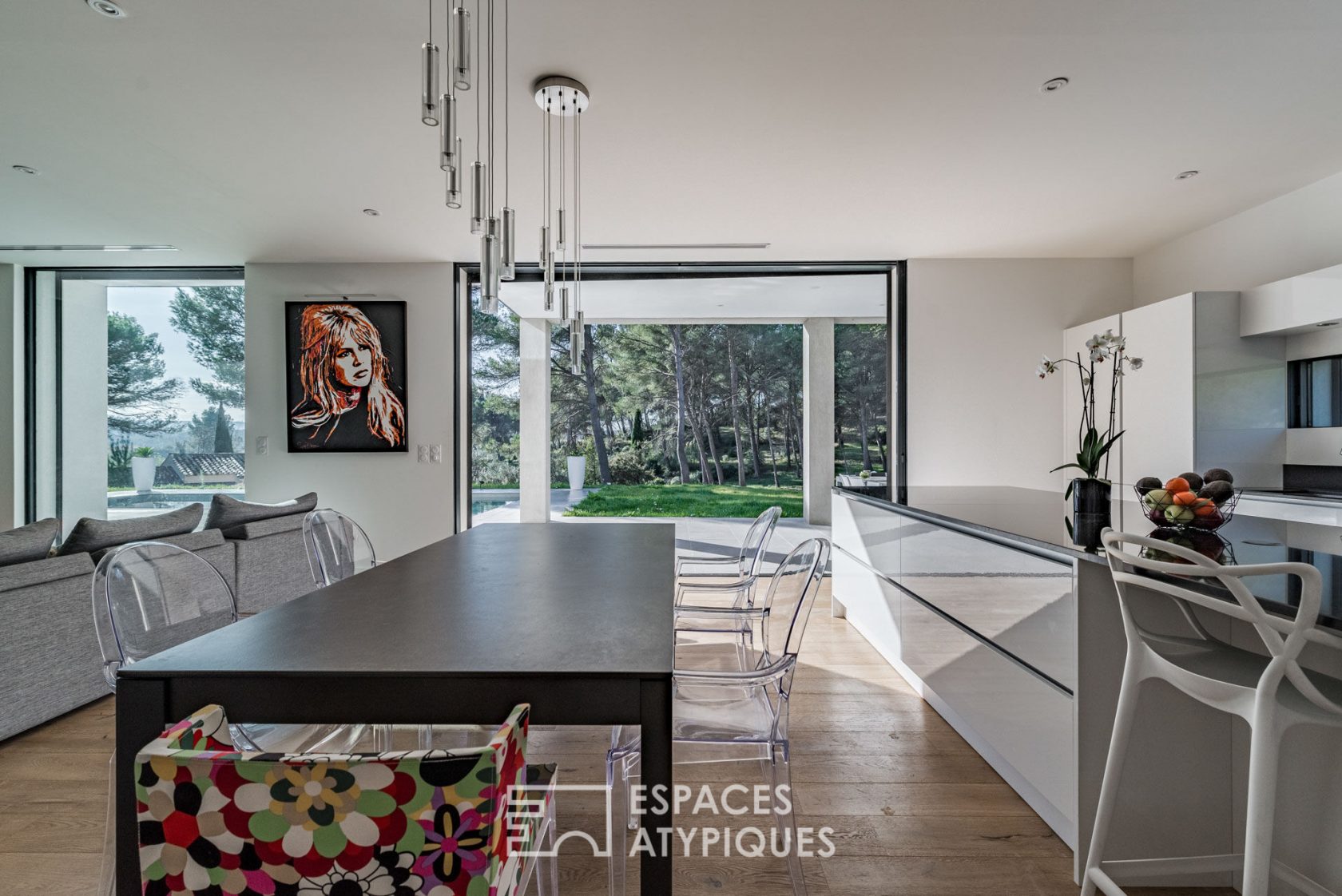 Contemporary architect’s house with view on pine forest