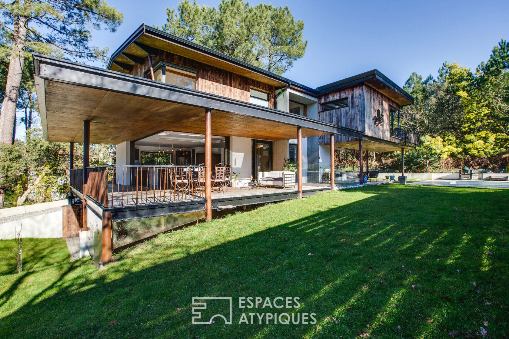 Architectural house in the woods