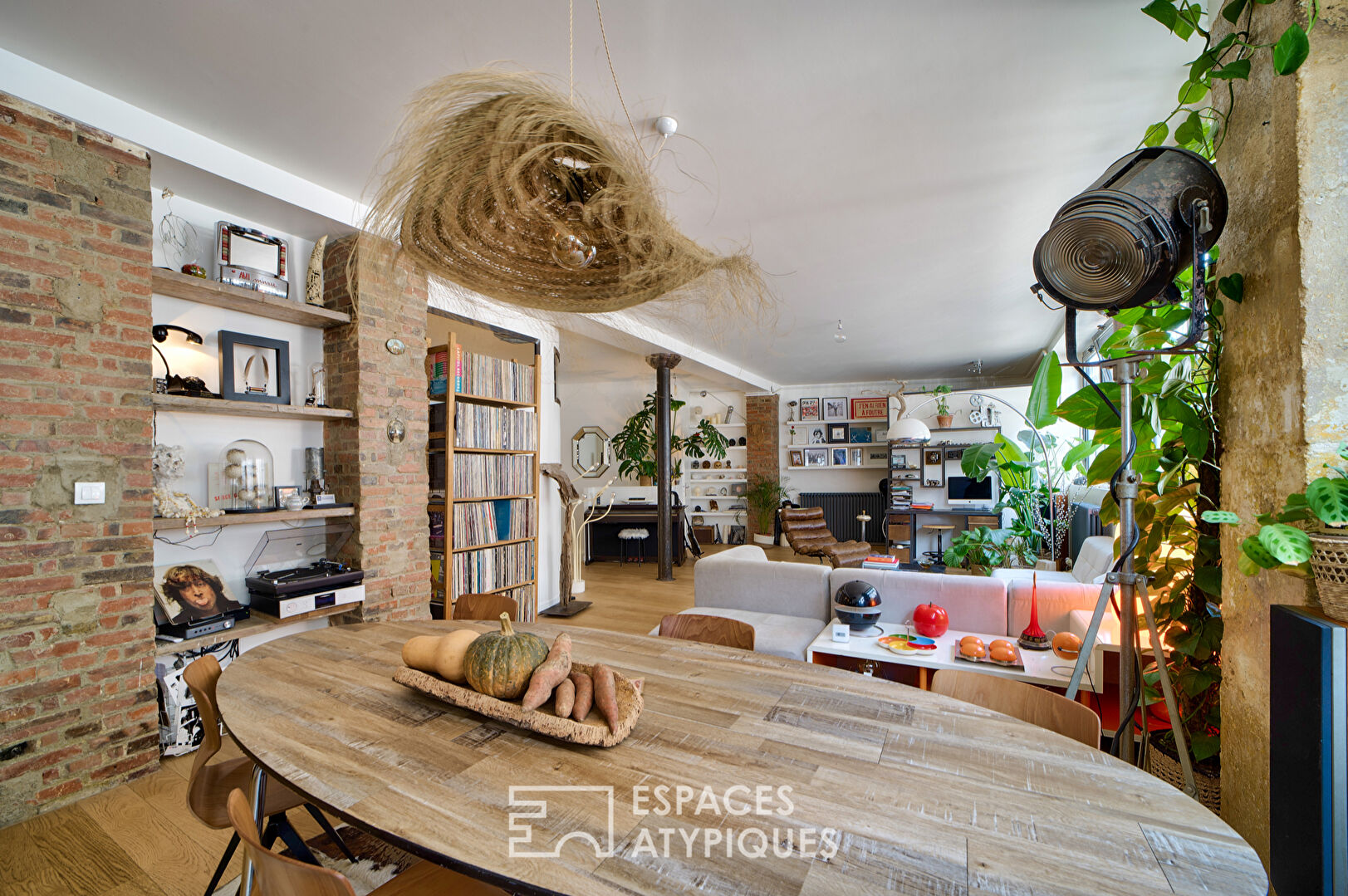 Loft with brick walls with contemporary decoration
