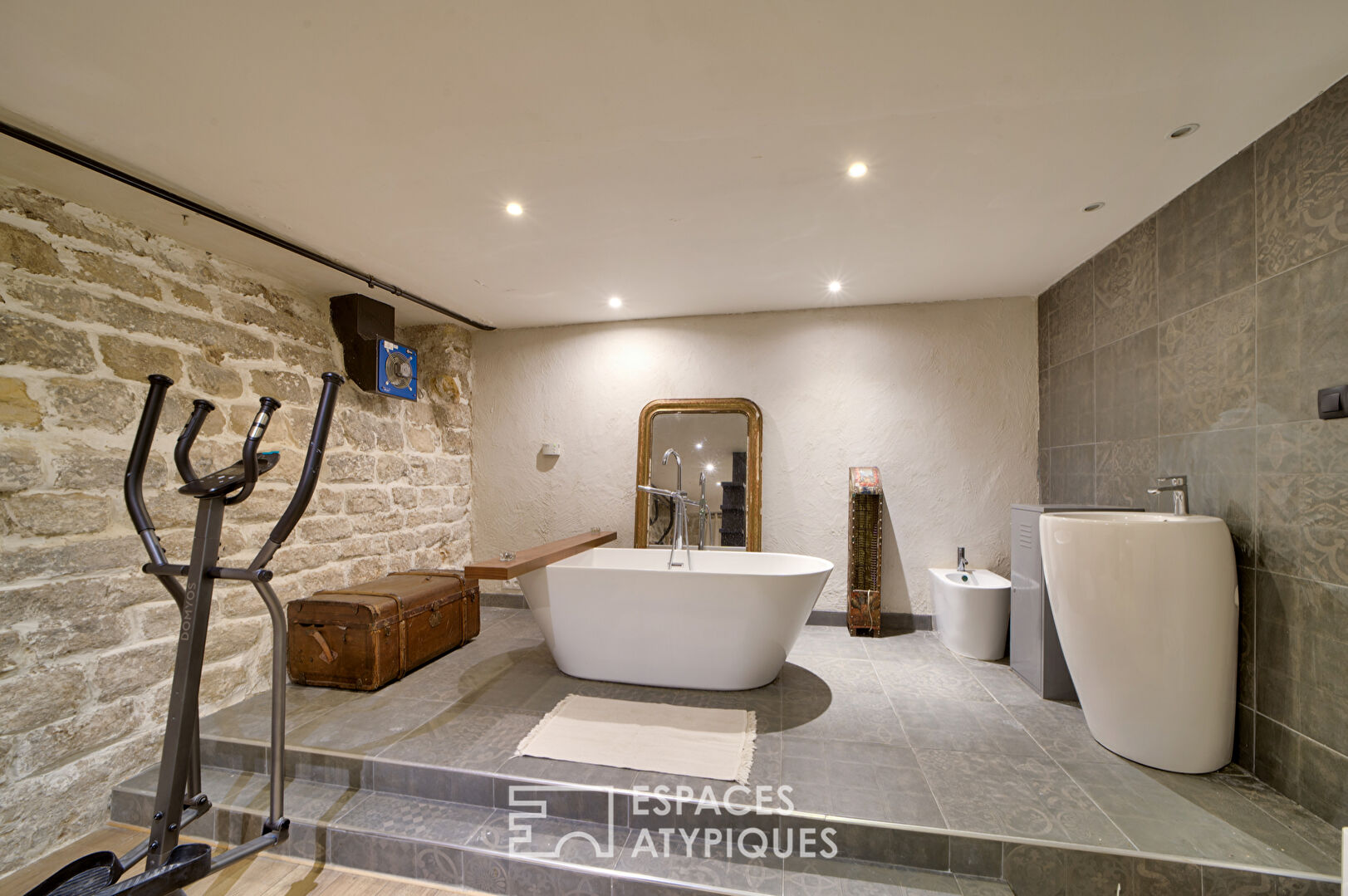 Loft with brick walls with contemporary decoration