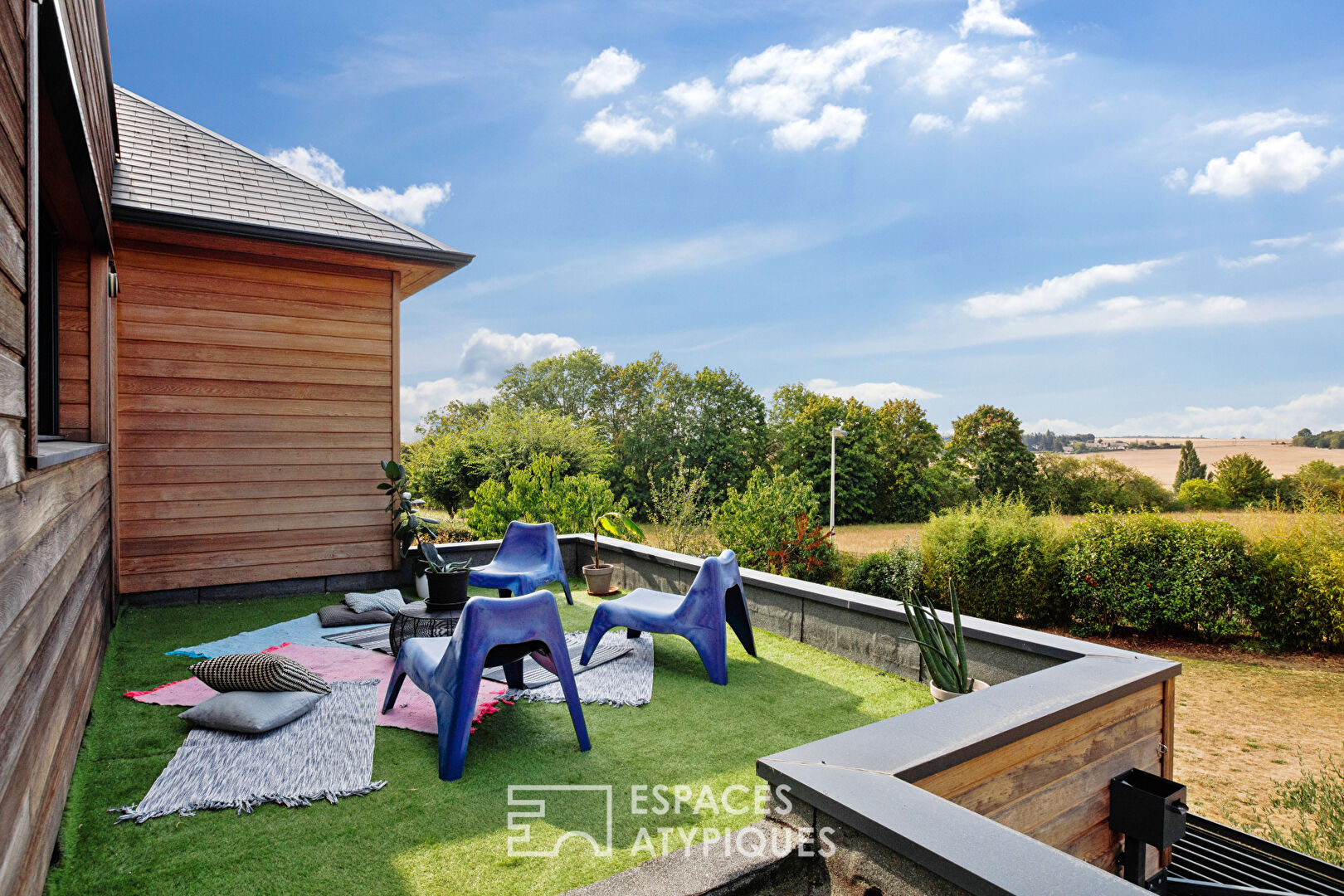 Modern wooden house with terrace