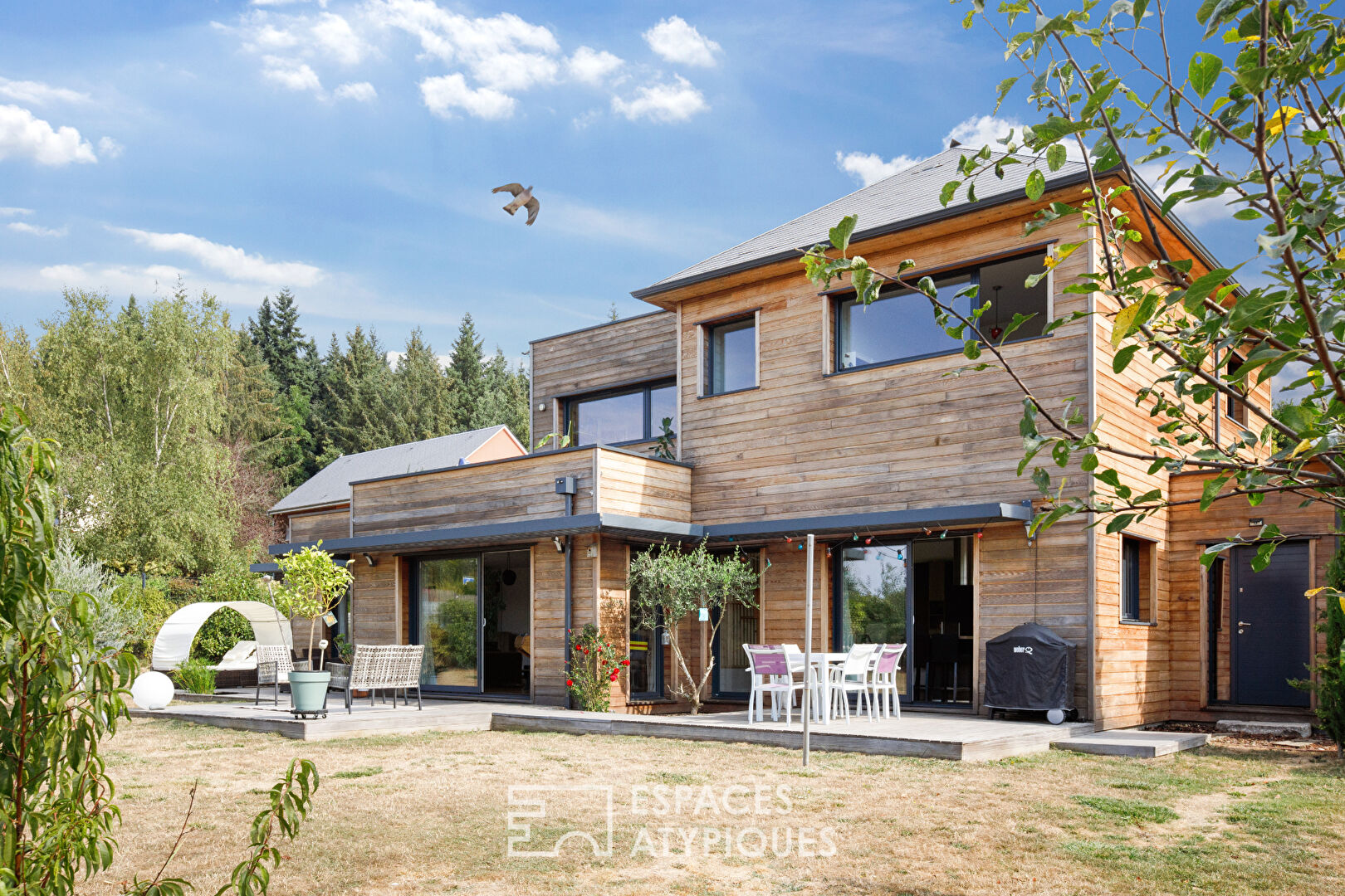 Modern wooden house with terrace