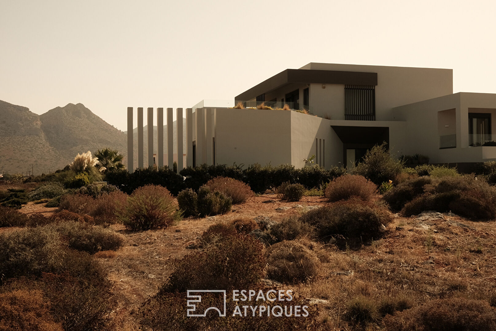 Villa avec piscine à débordement et jardin