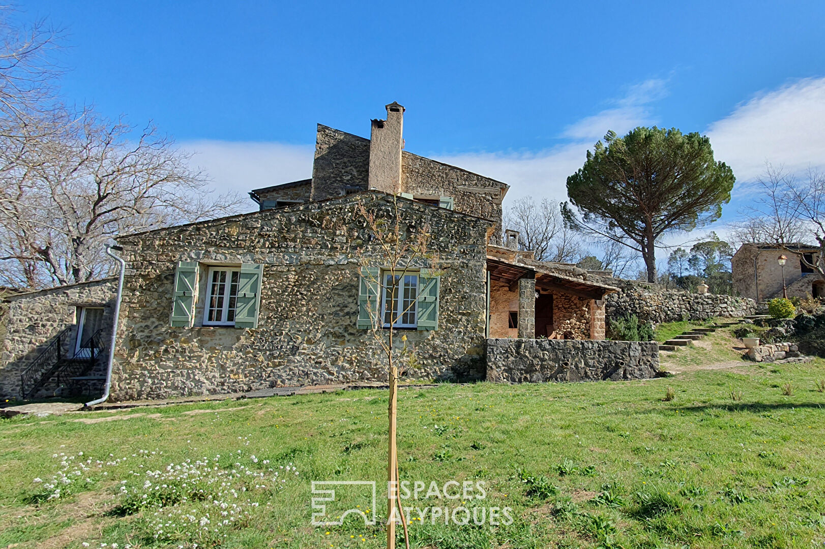 Stone farmhouse with fireplace