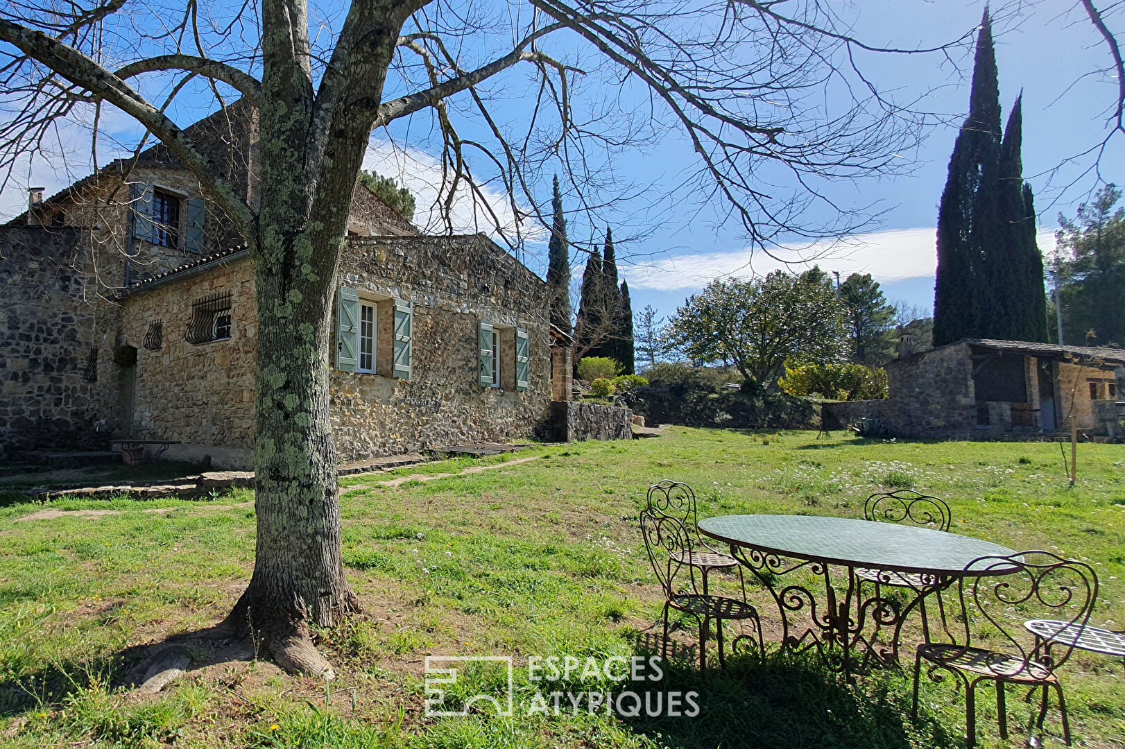 Stone farmhouse with fireplace