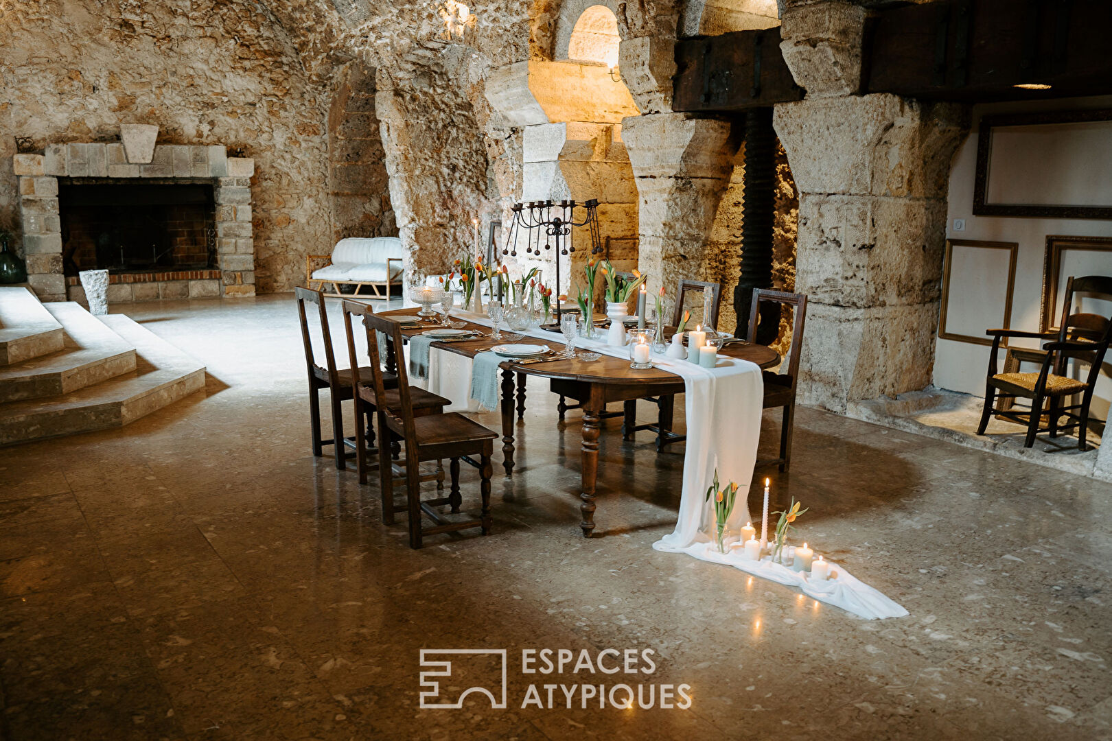 Stone farmhouse with fireplace