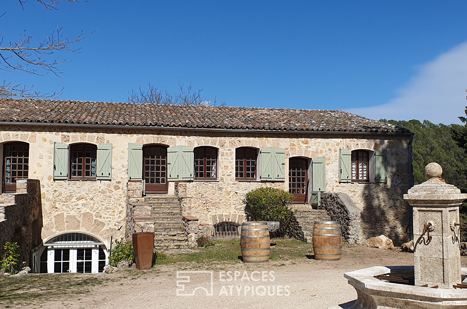 Stone farmhouse with fireplace
