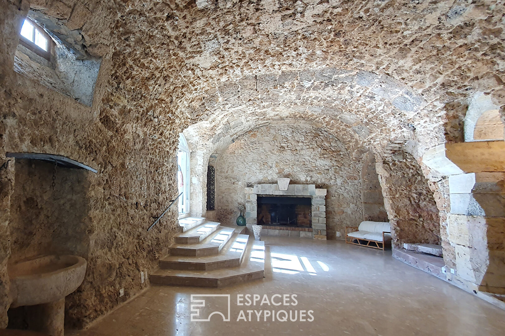 Stone farmhouse with fireplace