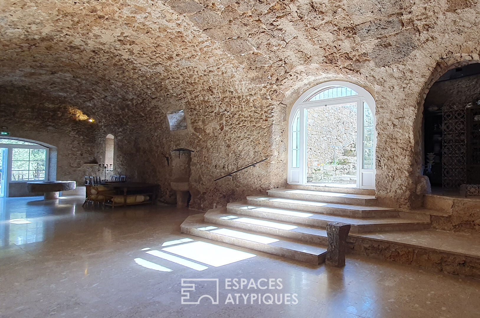 Stone farmhouse with fireplace