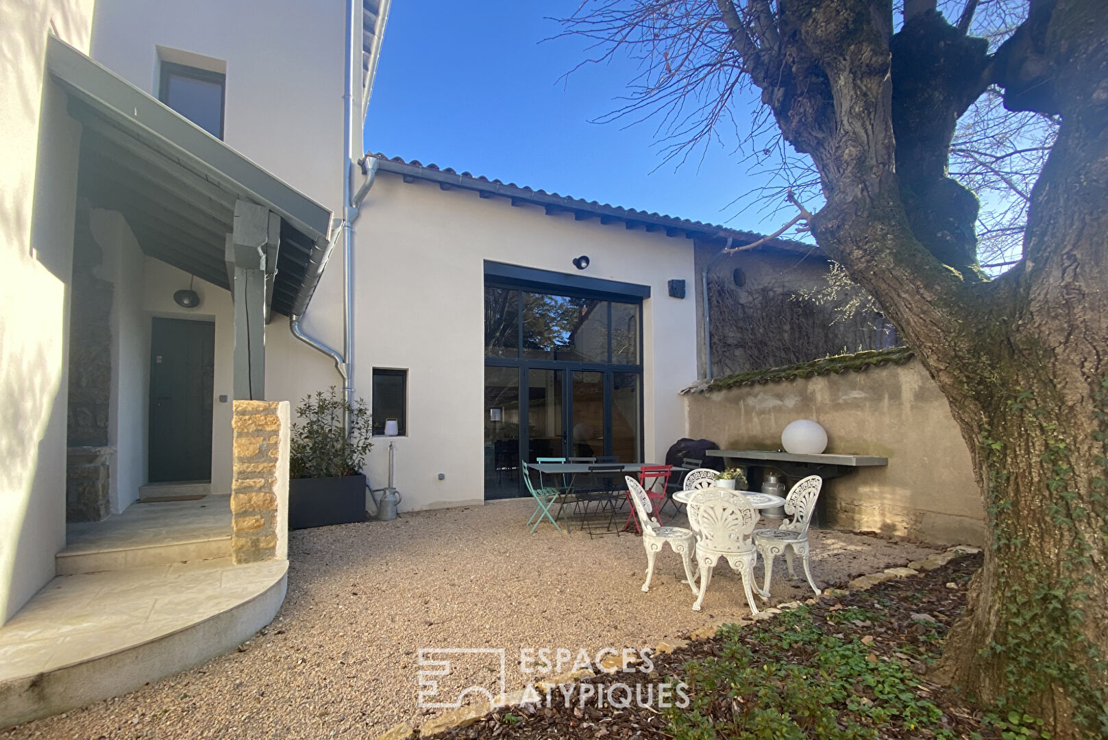 Old and modern house with swimming pool